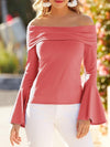 Off-Shoulder Flared Sleeve Long-Sleeved T-Shirt