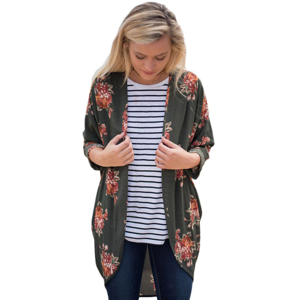 Loose Printed Long Sleeve Cardigan Coat