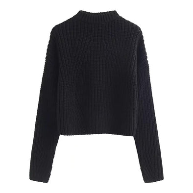 Solid Color High Neck Collar Twist Short Sweaters