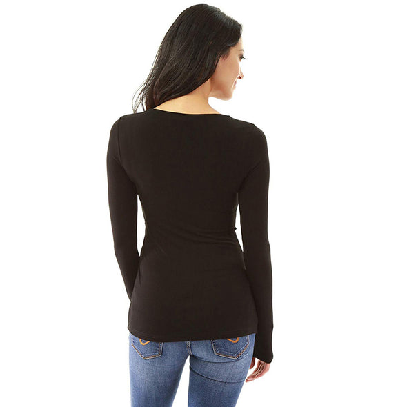 Sexy Skinny Solid Color V-Neck Long Sleeve T-Shirts