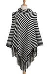 Cowl Neck  Striped  Tassel Cape  Sweaters