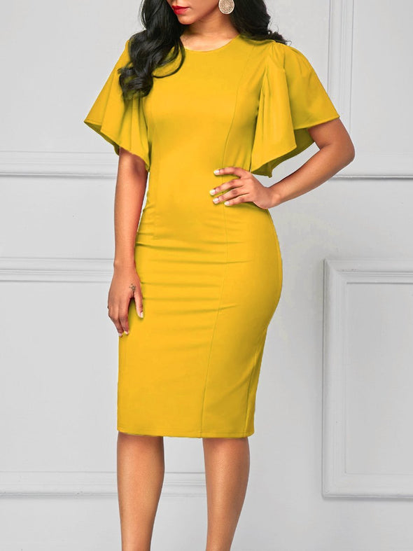 Round Neck  Plain  Blend Bodycon Dress