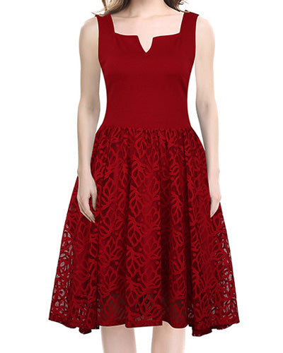 Lace Stitching Solid Color Dress