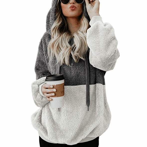 Plush Contrast Hooded Sweater