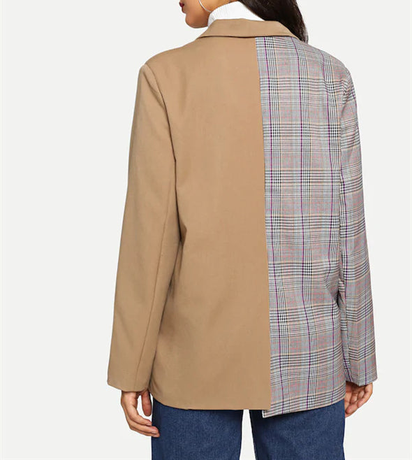 New Colorblock Plaid Single-Breasted Jacket