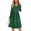 Women's Button Pocket Solid Color Long-Sleeved Dress