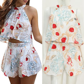 Fashion Printed Hanging Neck Two-Piece Suit