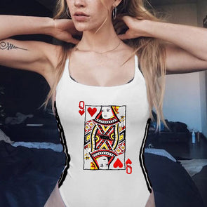 Women's Playing Card Printed Sexy Bodysuits