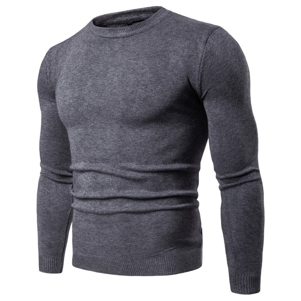 New Men's O-Neck Solid Color Long Sleeve Sweater