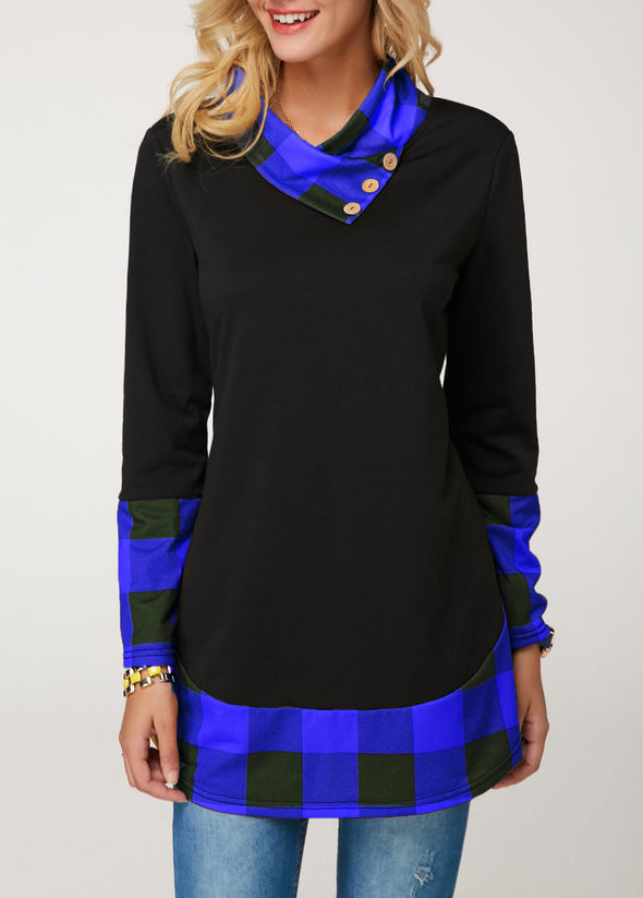 Women's Contrast Plaid Panel Long Sleeve T-Shirt