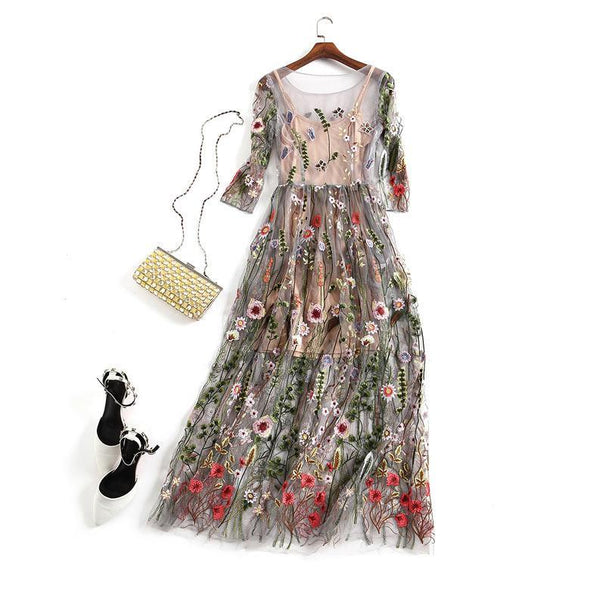 Vacation  Retro Embroidery Long Dress