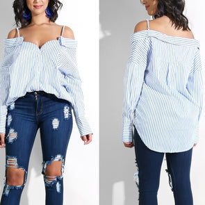 Striped Shoulder Sexy Sling Shirt