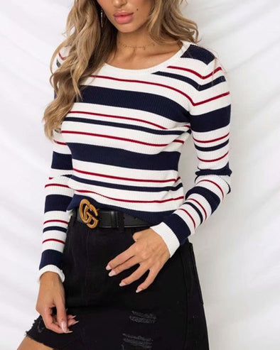 Striped O-Neck Knit Sweater