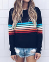 Printed Color Striped Long Sleeve Sweatshirt