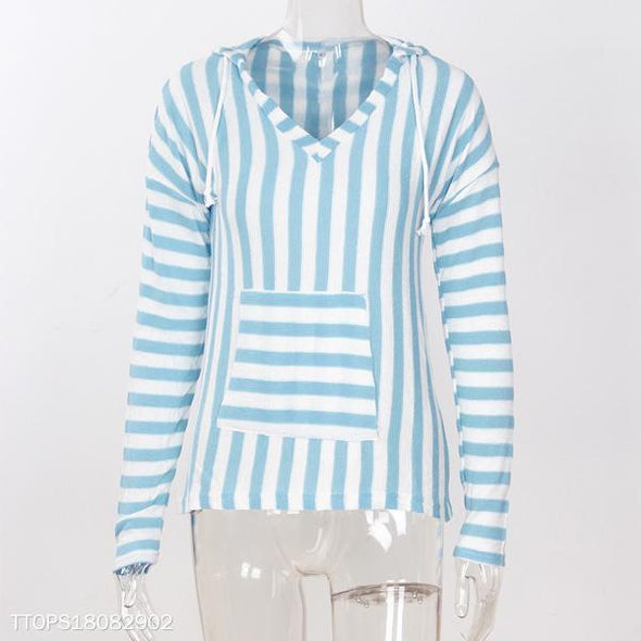 Casual Striped Hooded Long Sleeve Sweater