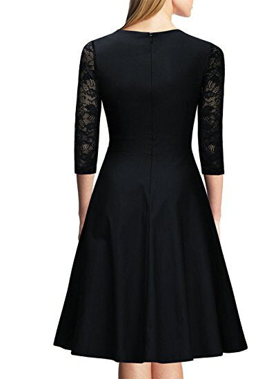 New women's sleeves stitching lace dress