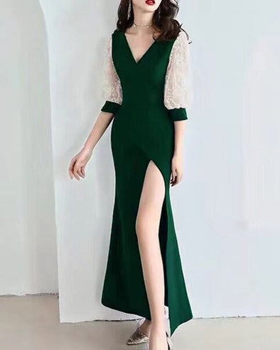 Fishtail Mid-Sleeve Sexy Slim Long Evening Dress