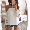 Slanted Shoulder Lace Stitching Hollow Solid Chiffon Shirt