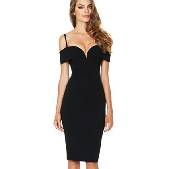 Sexy Solid Deep V-Neck Backless Sling Evening Dress