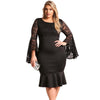 Slim Round Neck Long Sleeve Plus Size Lace Bodycon Dress