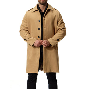 Solid Color Lapel Single-Breasted Long Trench Coat