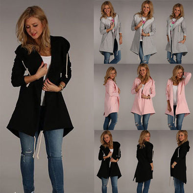 Fashion Hooded Long Sleeved Solid Color Cardigan