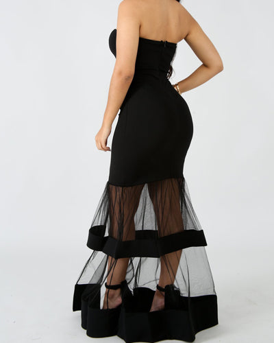 Mesh Tube Top Mermaid Evening Dress