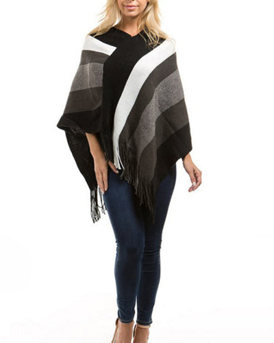 Bat Sleeve Striped Cape Shawl Sweater