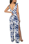 Sexy V Collar Floral Printed Wide Leg Jumpsuit