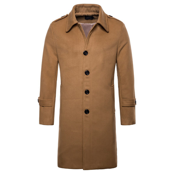 New Men's Long Single-breasted Wool Coat