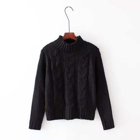 Twist High Neck Collar Long Sleeve Sweaters