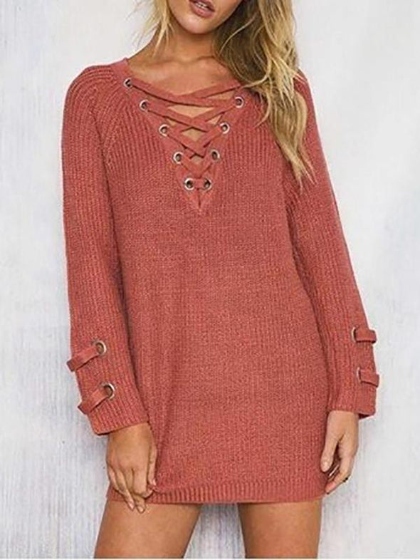 Sexy Fashion Tie-Up  V-Neck Knit Sweater