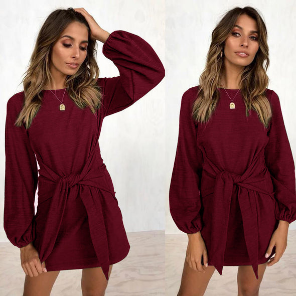 New Casual Bandage Long Sleeve Dress