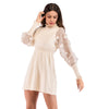 New Applique Mesh Puff Sleeve Slim Dress