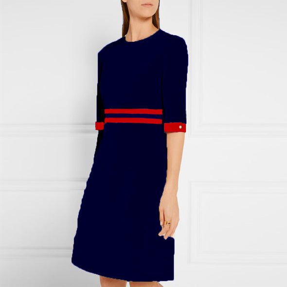 Solid O-Neck Knee-length A-line Knitted Dress