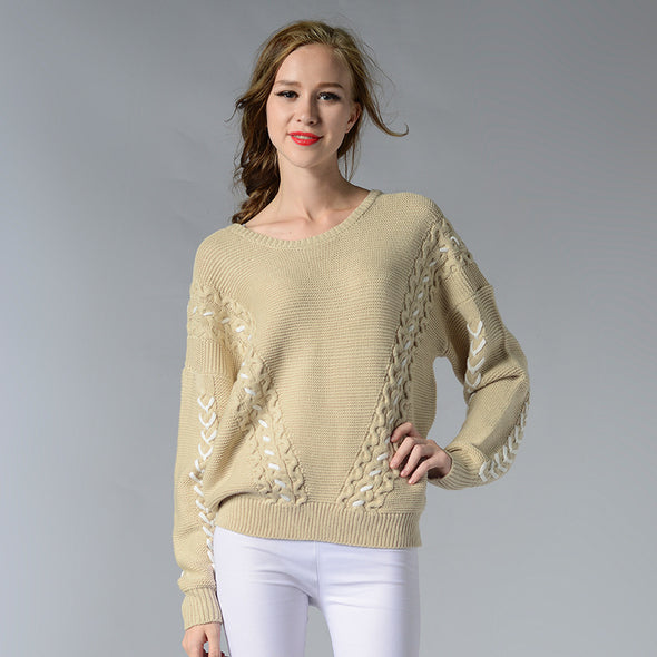 Personality Weaving Round Neck Long Sleeve Sweaters