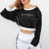 Off-The-Shoulder Zip-Embroidered Long-Sleeved Sweatshirt