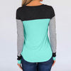 Round neck stitching long sleeve contrast T-shirt