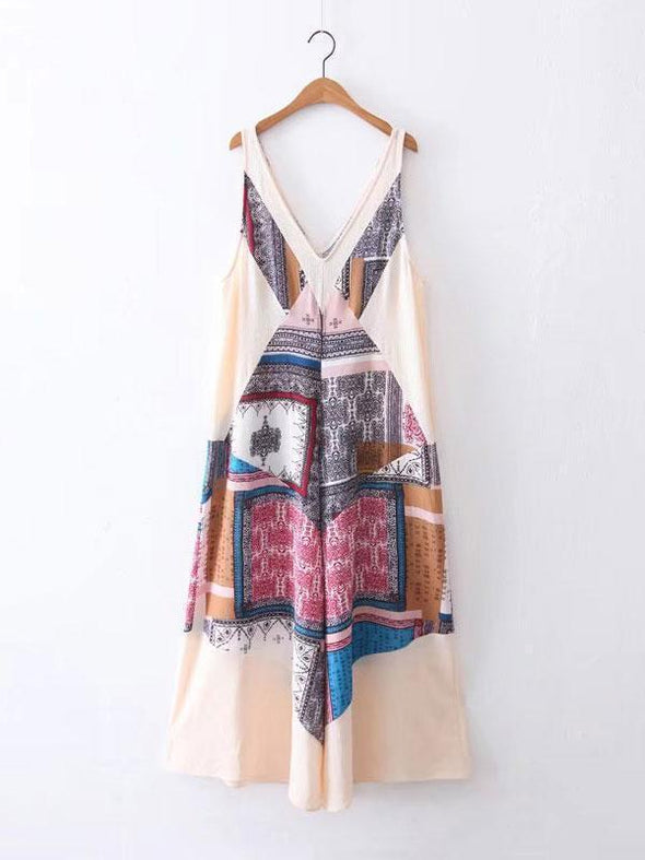 Fashion V Collar Loose Floral Printed Jumpsuit