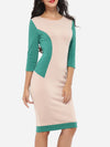 Round Neck  Color Block Bodycon Dress