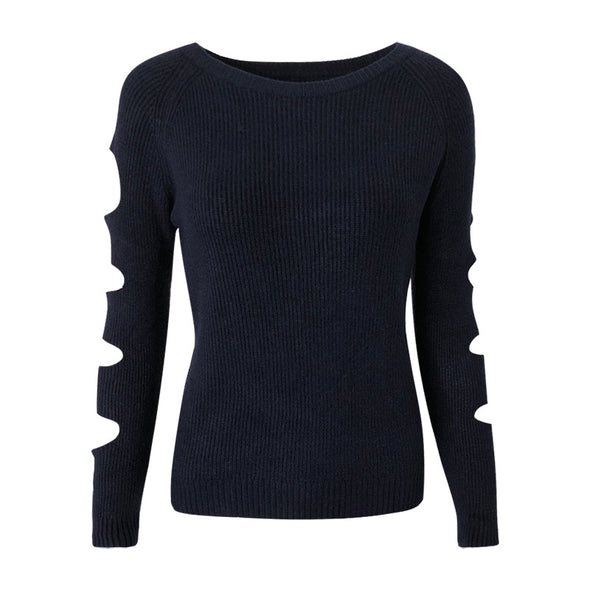 Sleeve Side Hollow Round Neck Sweaters