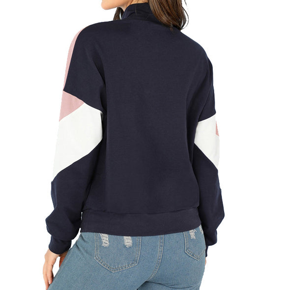 Colorblock Stand Collar Zipper Long Sleeve Sweatshirt