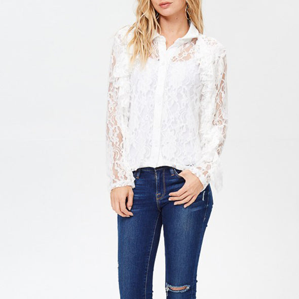 Women's Long Sleeve Appliqué Lace Shirt