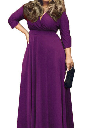 Seven-Quarter Sleeve V-Neck Evening Dress