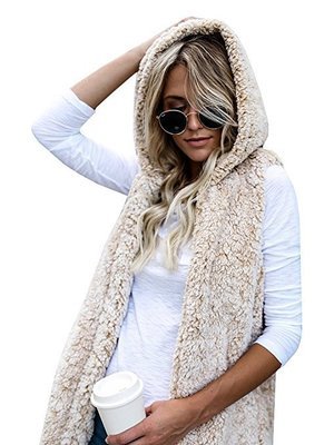 Fashion Pure Color Hooded Pocket Sleeveless Plush Coat