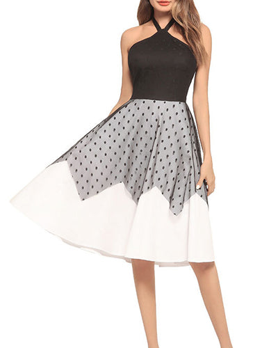 Halter Tie With Polka Dot Mesh Dress