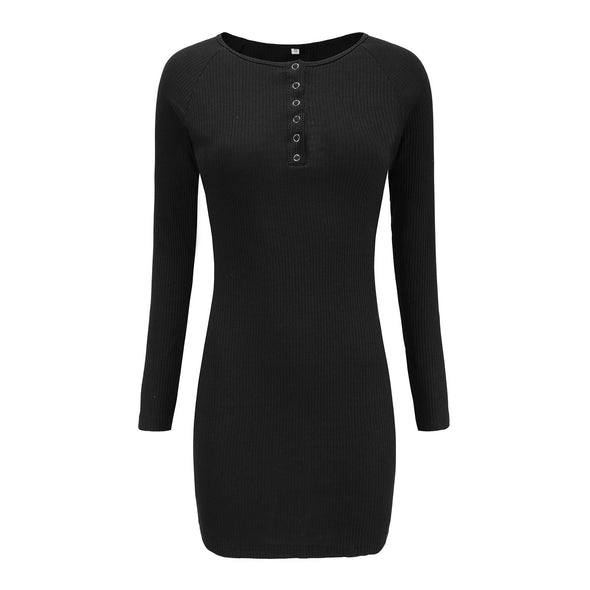 V-Neck Knit Long Sleeve Sexy Slim Dress