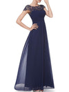 Round Neck Patchwork Ruched  Hollow Out Plain Evening Dress