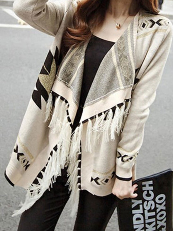 Asymmetric Hem Tassel  Geometric Cardigans