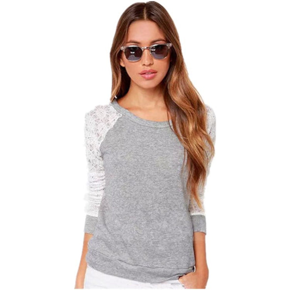 Lace Stitching Round Neck Sweatshirt